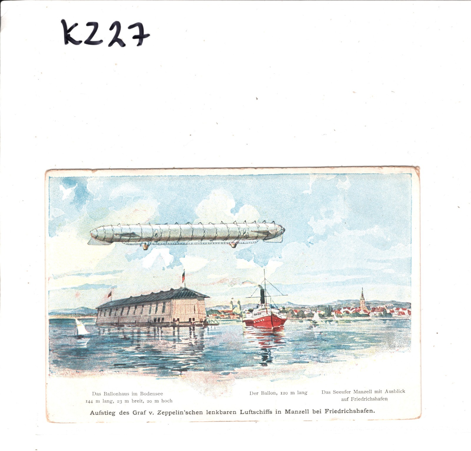 ZEPPELIN (LZ.1) Chromo ART Postcard Friedrichshafen c1900 PIONEER AVIATION KZ27 - Image 5