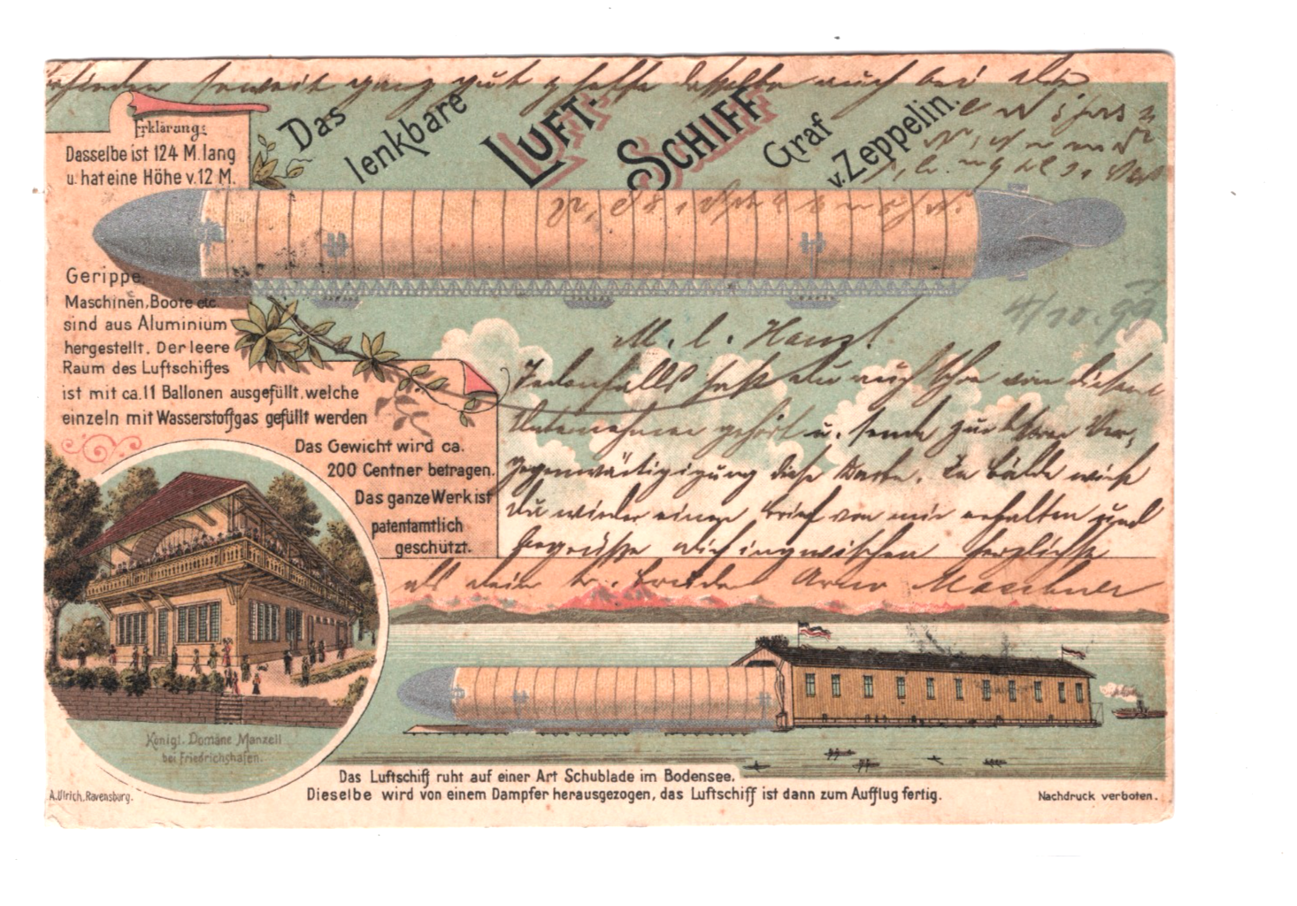 ZEPPELIN (LZ.1) Postcard *LUFT-SCHIFF* Lenkbare Used 1899 PIONEER AVIATION KZ23