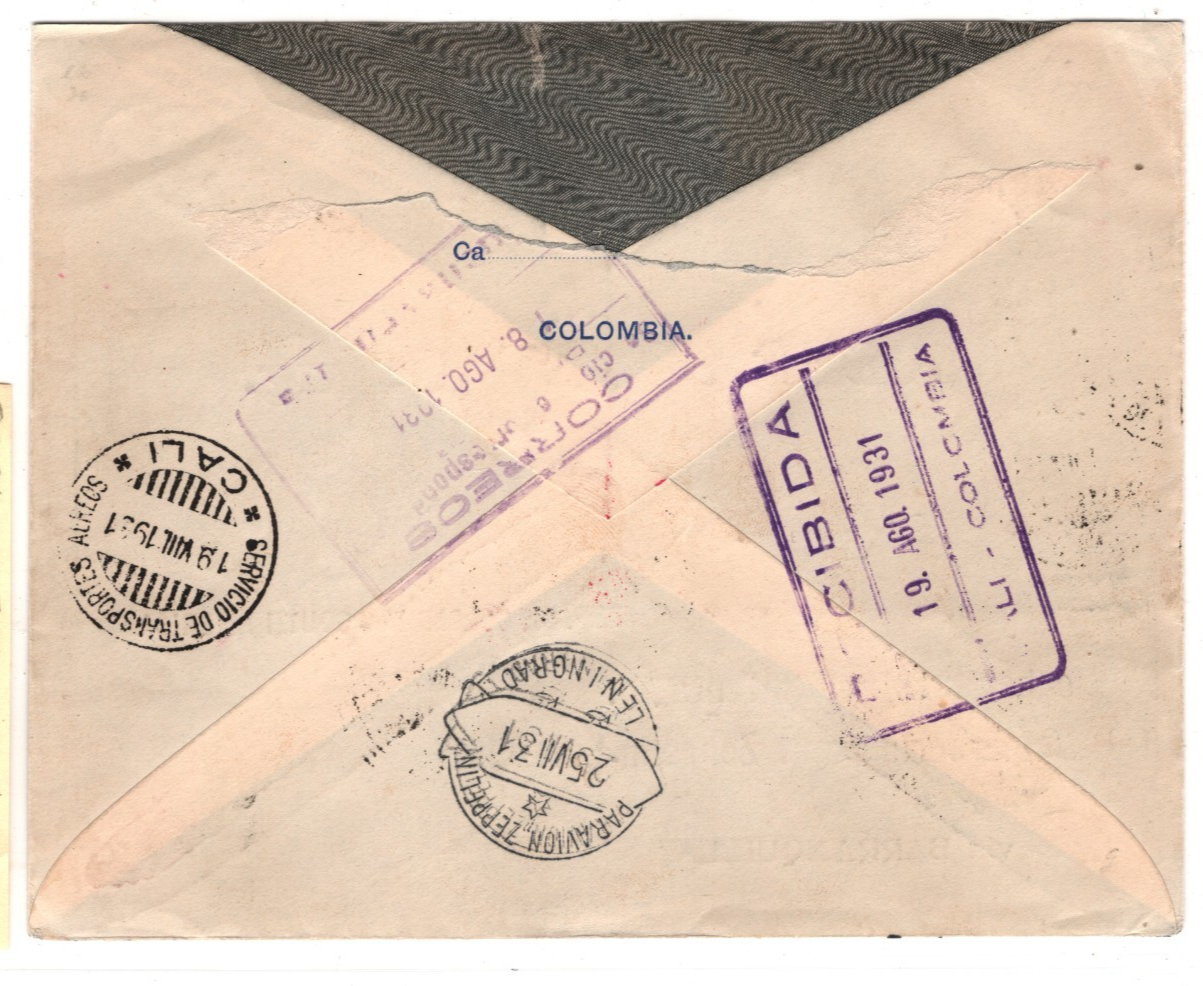 ZEPPELIN *POLAR FAHRT* 2m 1931 Cover SCADTA/COLOMBIA/USA Mixed Franking!! KZ112 - Image 6