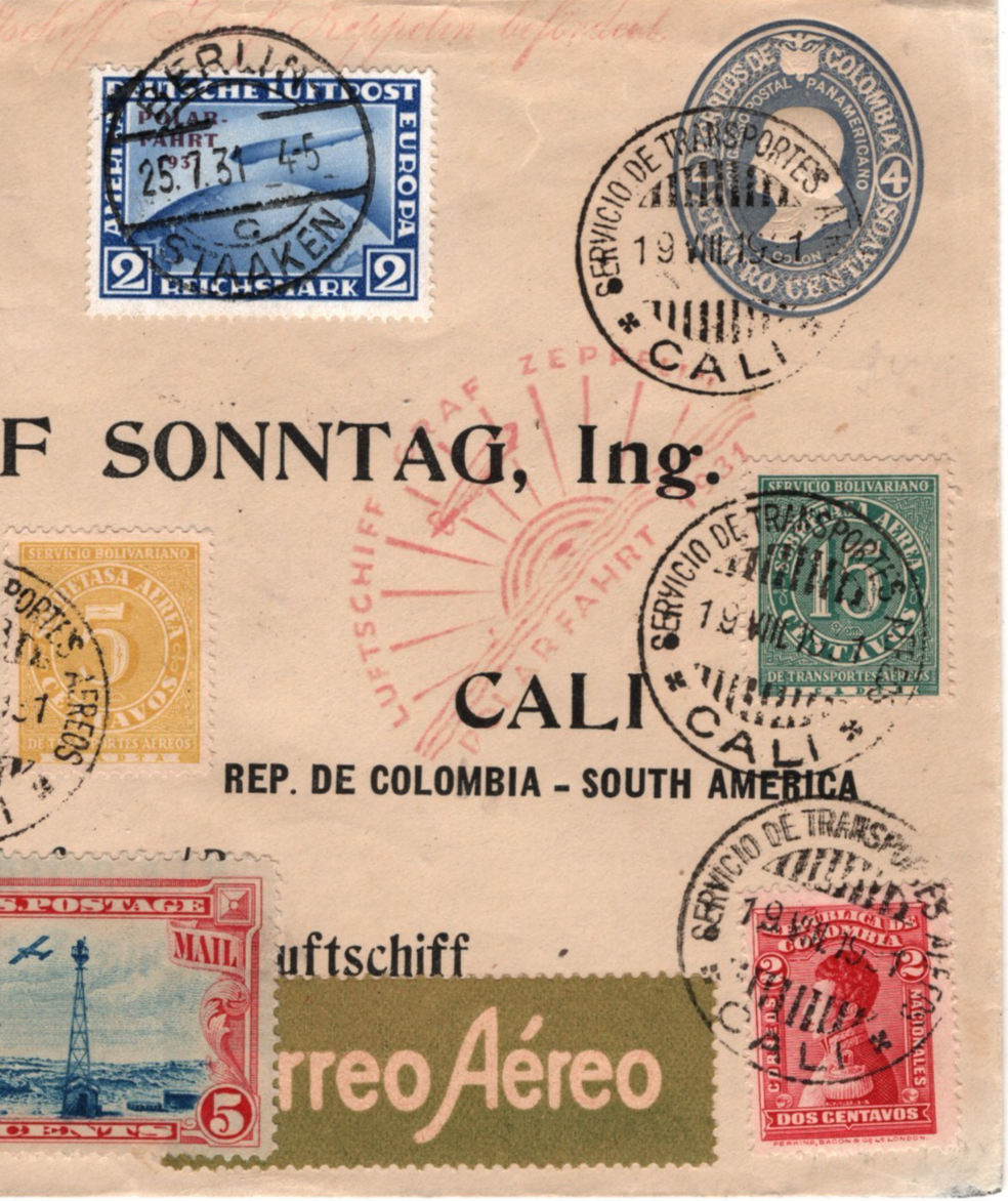 ZEPPELIN *POLAR FAHRT* 2m 1931 Cover SCADTA/COLOMBIA/USA Mixed Franking!! KZ112 - Image 3