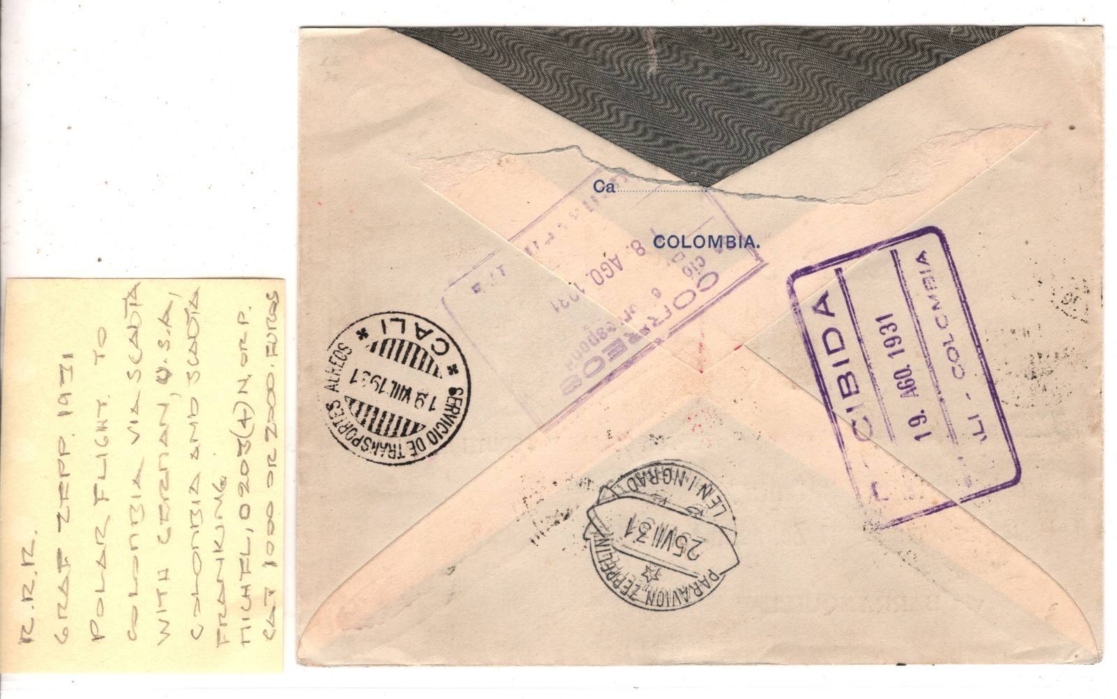 ZEPPELIN *POLAR FAHRT* 2m 1931 Cover SCADTA/COLOMBIA/USA Mixed Franking!! KZ112 - Image 4