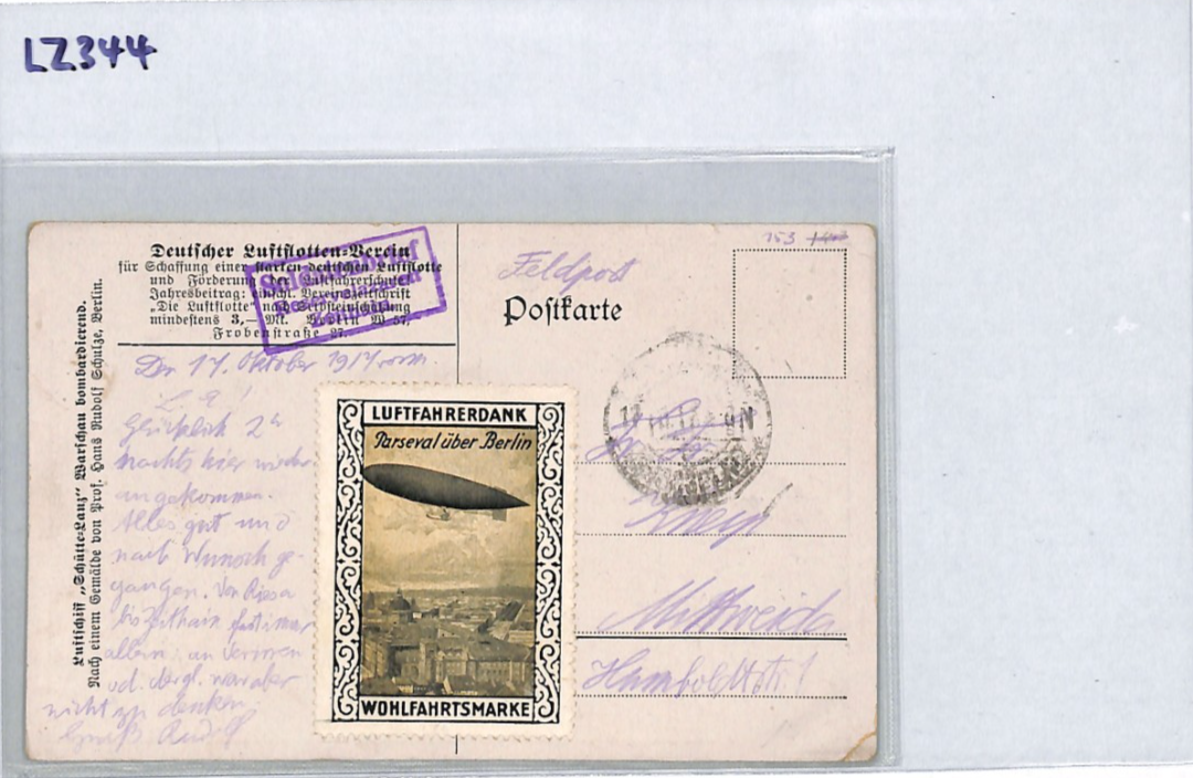 ZEPPELIN PROPAGANDA WW1 Postcard AIRSHIP *Parseval* LABEL Used 1917? LZ344 - Image 11