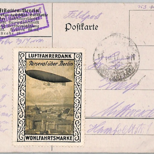 ZEPPELIN PROPAGANDA WW1 Postcard AIRSHIP *Parseval* LABEL Used 1917? LZ344 - Image 5