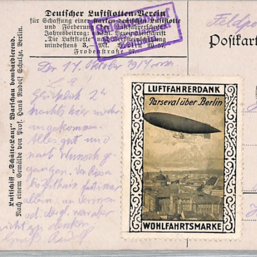 ZEPPELIN PROPAGANDA WW1 Postcard AIRSHIP *Parseval* LABEL Used 1917? LZ344 - Image 7