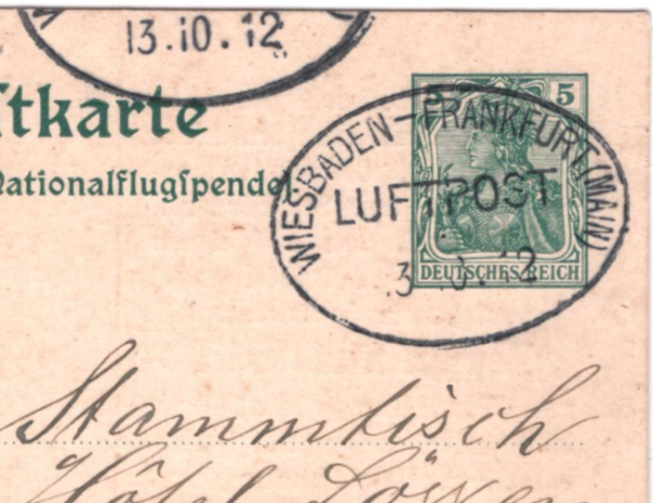 ZEPPELIN Stationery 50+5pf Air Card 1912 FLOWN *LZ.11* Weiebaden-Frankfurt KZ336 - Image 14