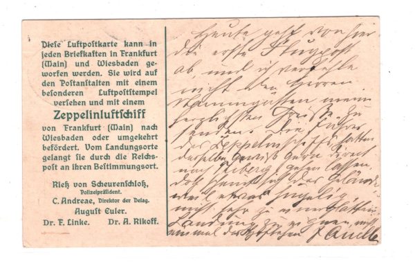 ZEPPELIN Stationery 50+5pf Air Card 1912 FLOWN *LZ.11* Weiebaden-Frankfurt KZ336 - Image 4