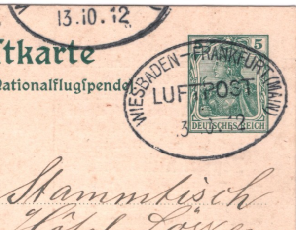 ZEPPELIN Stationery 50+5pf Air Card 1912 FLOWN *LZ.11* Weiebaden-Frankfurt KZ336 - Image 5