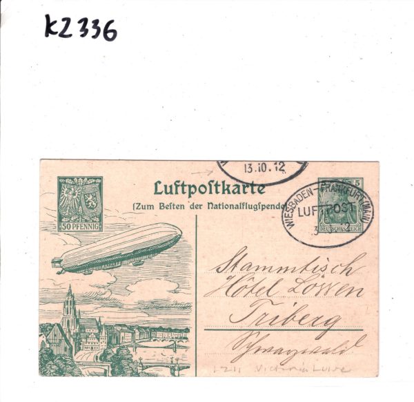 ZEPPELIN Stationery 50+5pf Air Card 1912 FLOWN *LZ.11* Weiebaden-Frankfurt KZ336 - Image 6