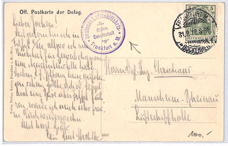 ZEPPELIN *Viktoria Luise* (LZ.11) Postcard Hangar FRANKFURT CACHET Germany PZ114 - Image 3