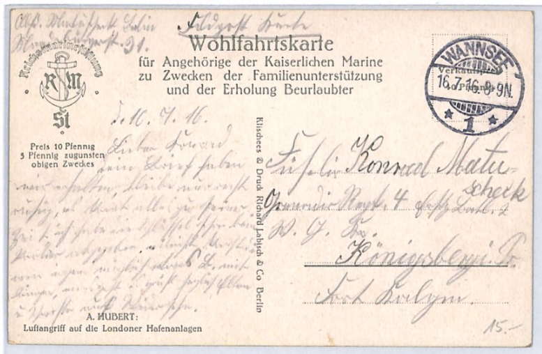 ZEPPELIN WW1 PROPAGANDA ART Postcard 10pf *CHARITY* Wannsee 1916 Germany PZ173 - Image 4