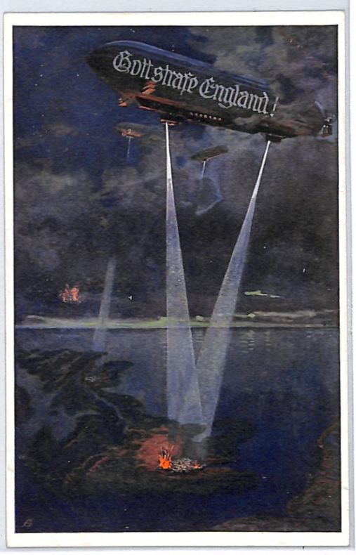 ZEPPELIN WW1 Postcard PROPAGANDA Art *Gott strafe England* SLOGAN Germany PZ323 - Image 3