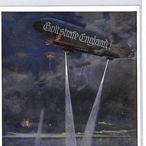 ZEPPELIN WW1 Postcard PROPAGANDA Art *Gott strafe England* SLOGAN Germany PZ323