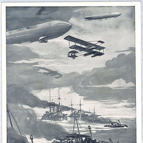 ZEPPELIN *Warship Escort* Postcard Germany WW1 PROPAGANDA Art AIRSHIP PZ338 - Image 4
