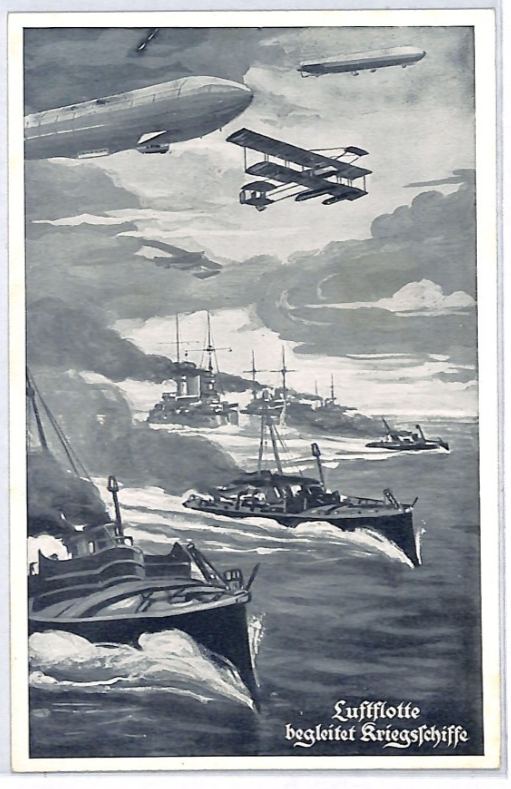 ZEPPELIN *Warship Escort* Postcard Germany WW1 PROPAGANDA Art AIRSHIP PZ338
