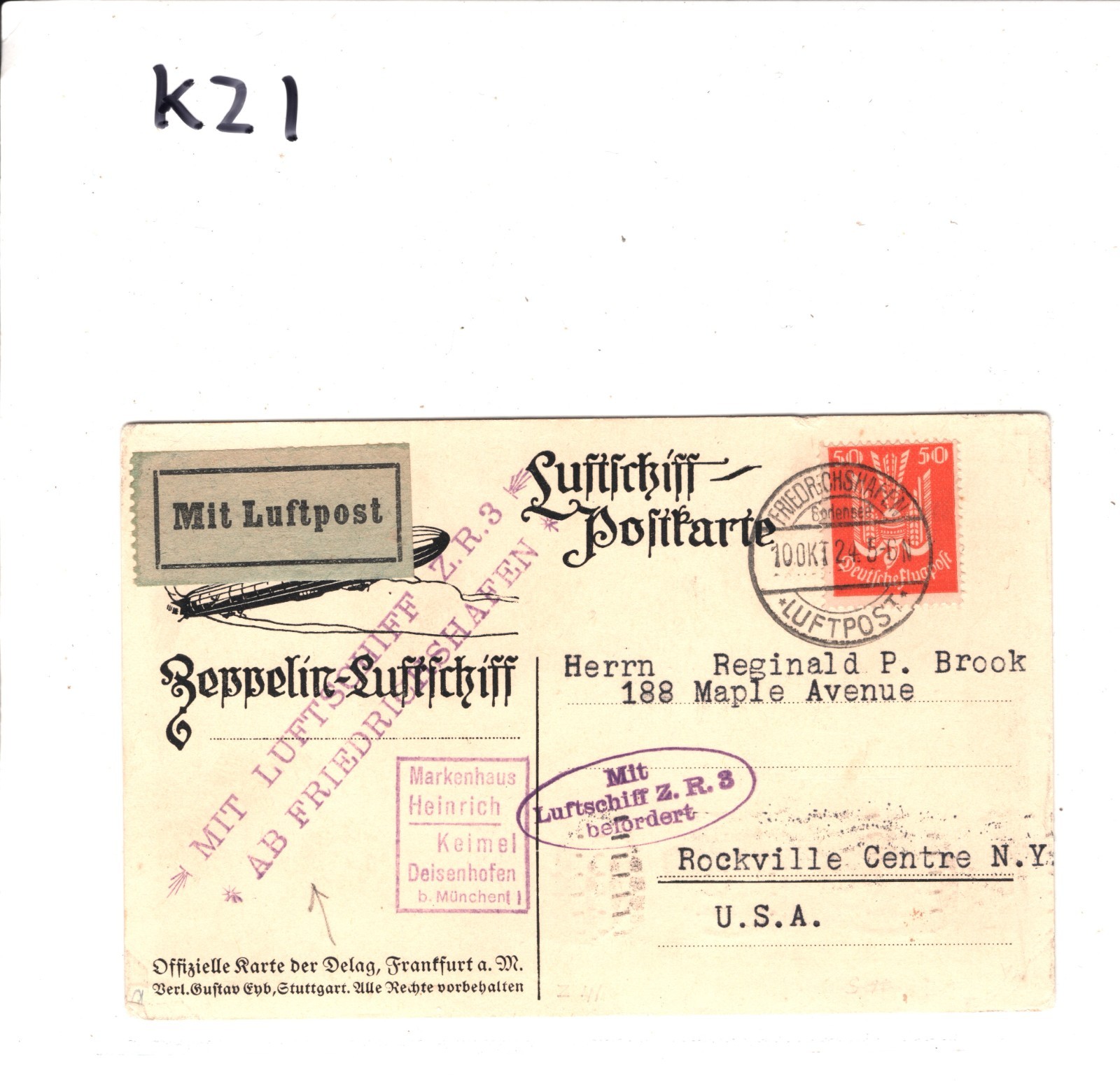 ZEPPELIN ZR-3 (LZ.126) 1924 Official Card TRANSATLANTIC Air USS LOS ANGELES KZ1 - Image 4